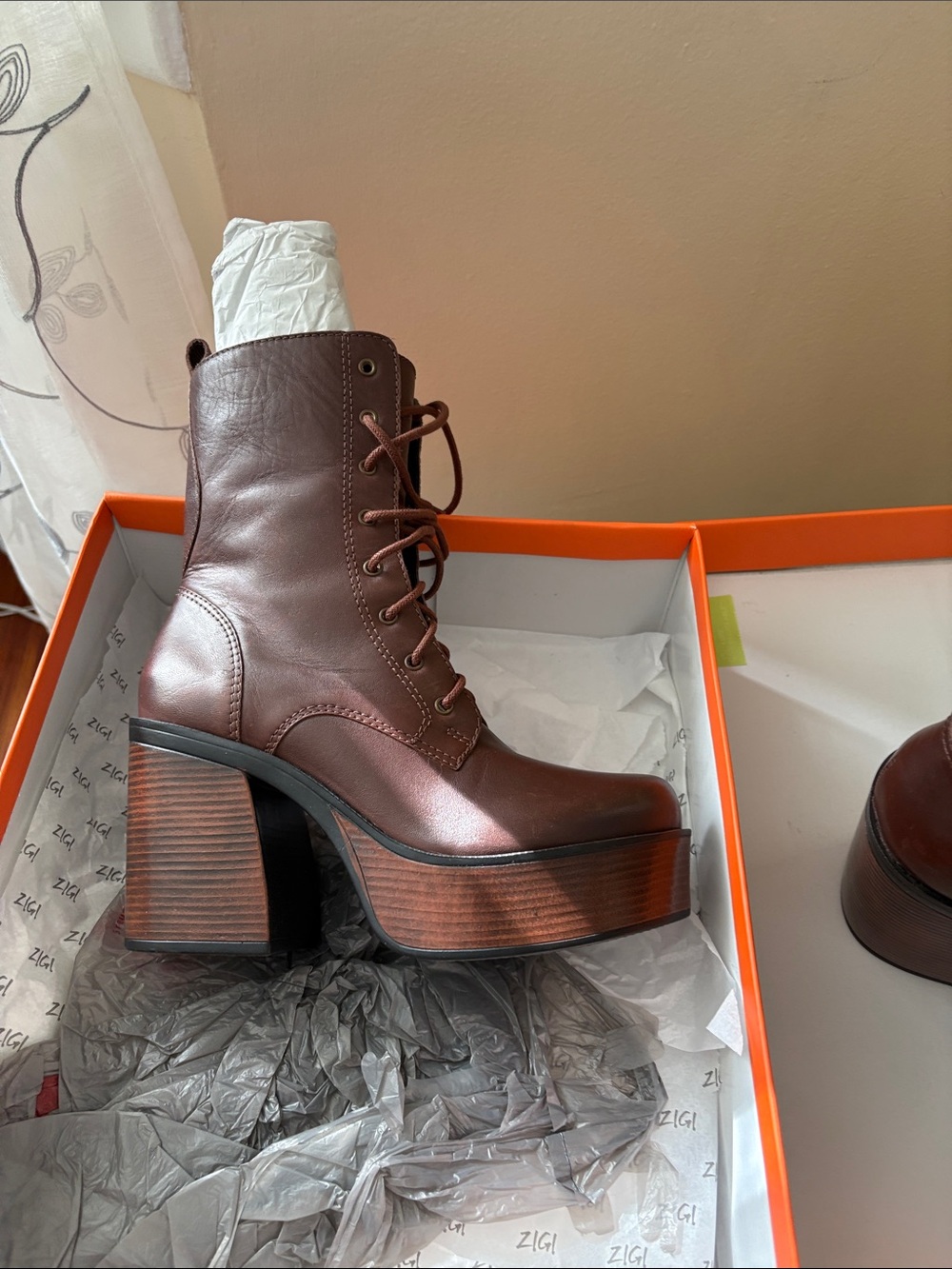 Platform Lace-Up Ankle Boots in Dark Brown